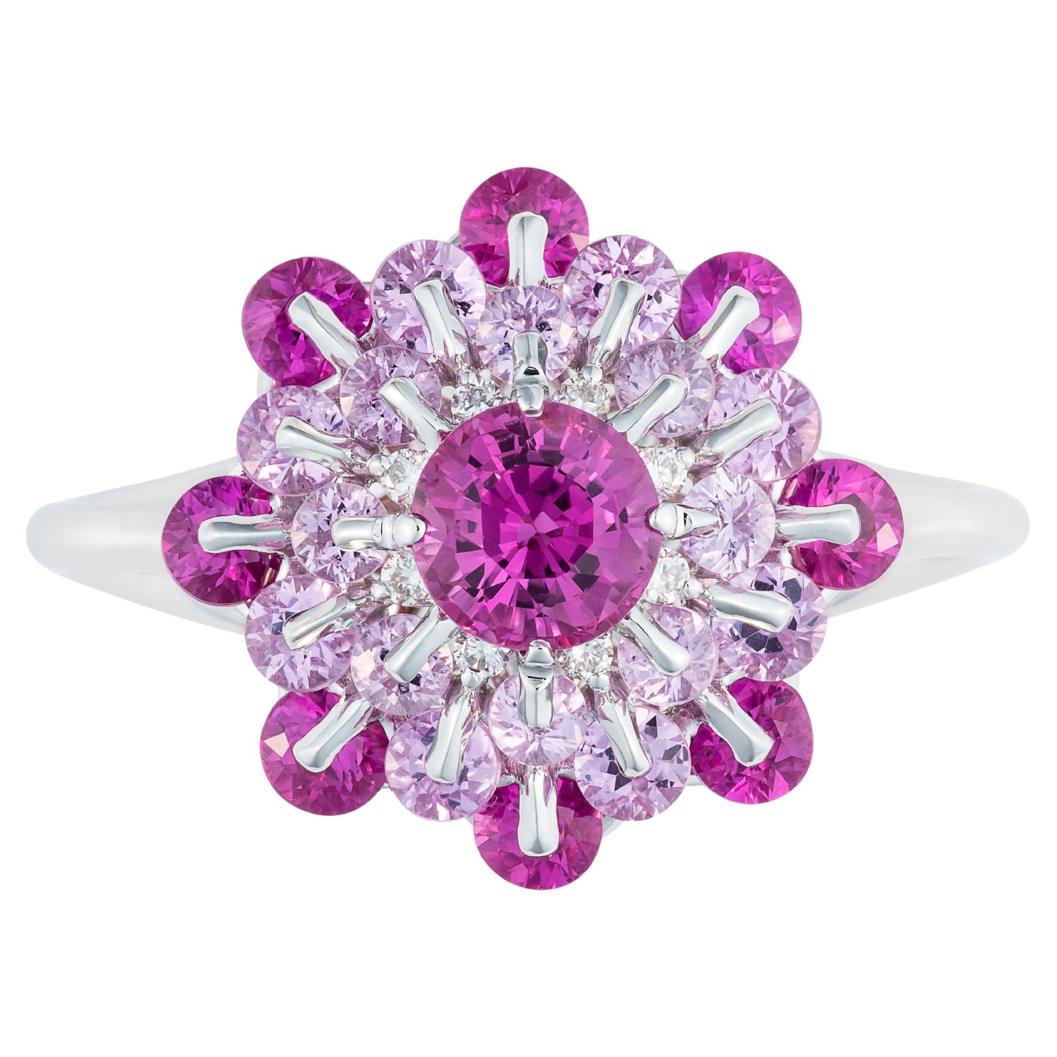 MOISEIKIN 18K White Gold Pink Sapphire Diamond Ring