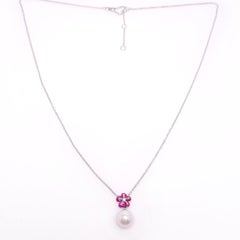 MOISEIKIN 18K White Gold Ruby Akoya Pearl Flower Necklace, Promotion