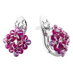 MOISEIKIN 18k White Gold Ruby and Sapphire Earrings