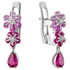 Moiseikin 18k White Gold Ruby and Sapphire Earrings