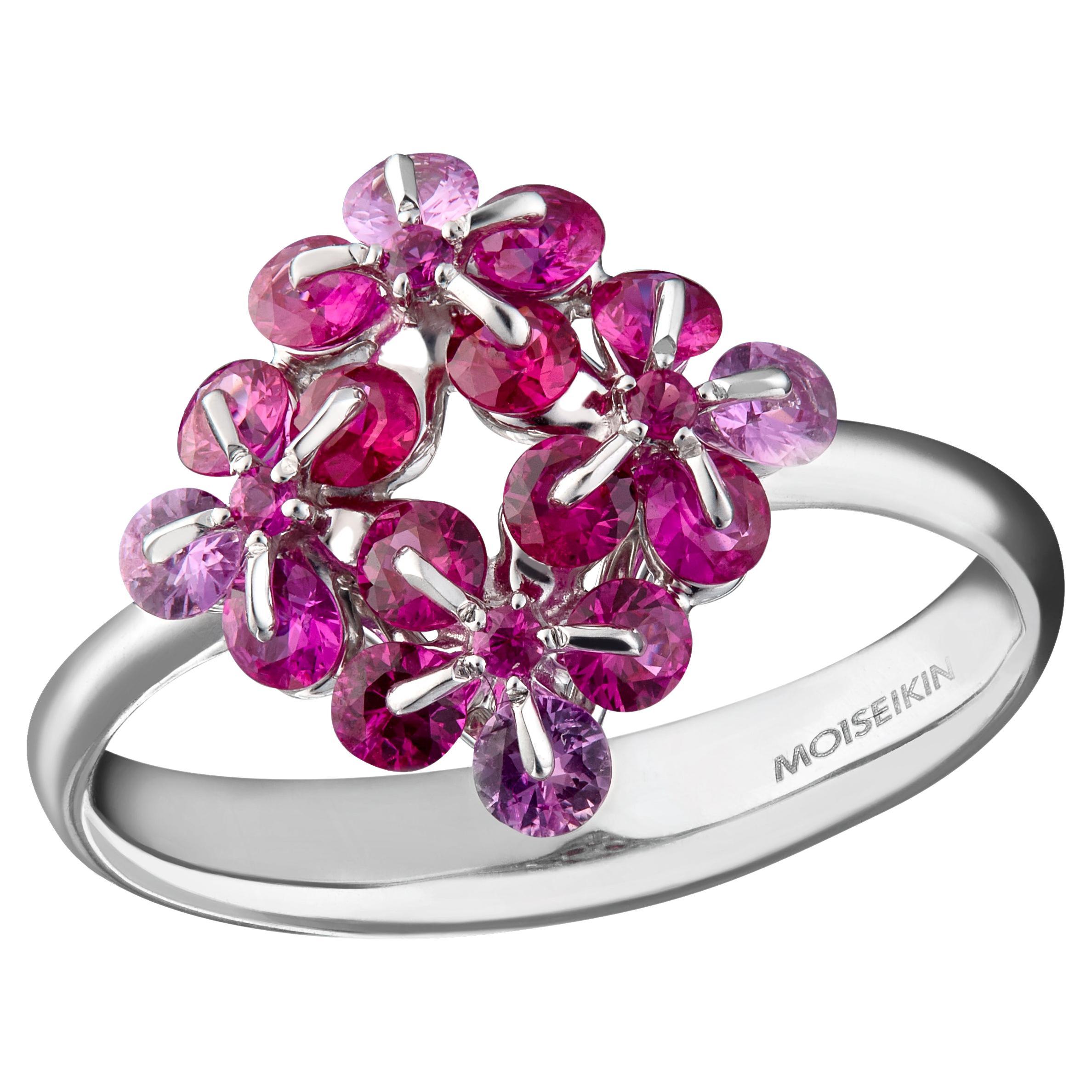 MOISEIKIN 18k White Gold Ruby and Sapphire Ring For Sale
