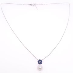 MOISEIKIN 18K White Gold Sapphire Akoya Pearl Flower Necklace, Promotion