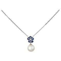 MOISEIKIN 18K White Gold Sapphire Akoya Pearl Flower Necklace, Promotion
