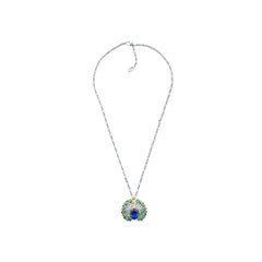 Moiseikin 18 Karat Gold Tanzanite Diamond Sapphire Peacock Pendant Necklace