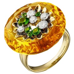 Moiseikin 18 Karat Gold Citrin Demantoid Granat Sonnenblumen-Ring