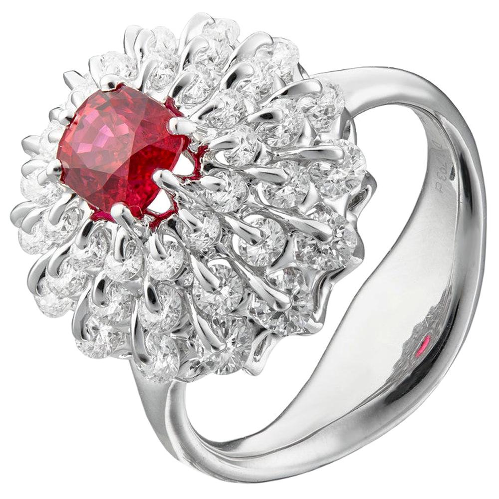 Moiseikin 18 Karat White Gold 1.12 Carat Neon Spinel Diamond Engagement Ring