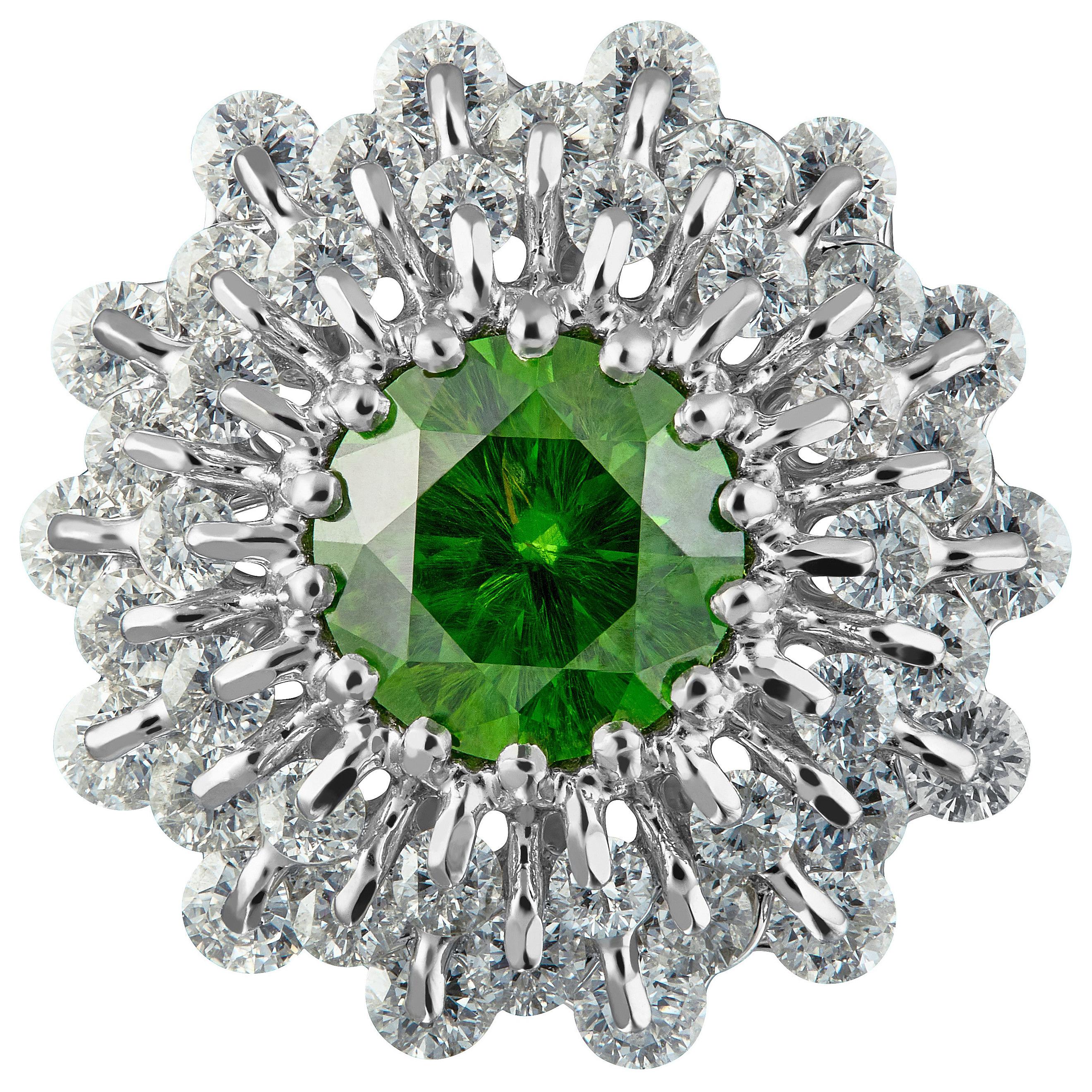 Moiseikin 18 Karat White Gold 1.38 Carat Demantoid Garnet Diamond Ring For Sale