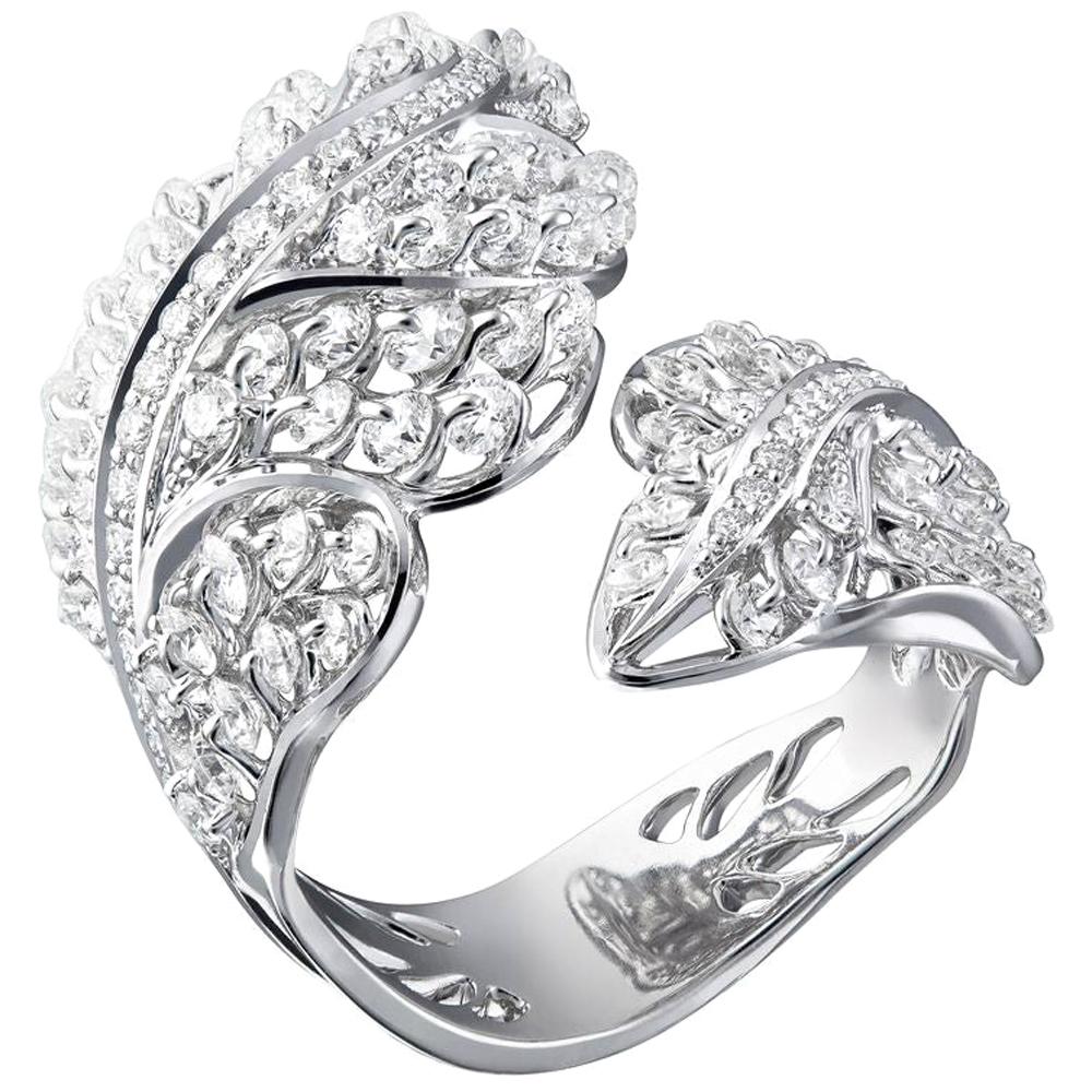 Moiseikin 18 Karat White Gold 2 Carat Diamond Angel Wing Ring For Sale