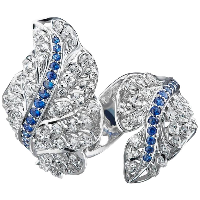 Moiseikin 18 Karat White Gold 2 Carat Diamond Ring in Angel Wing For Sale