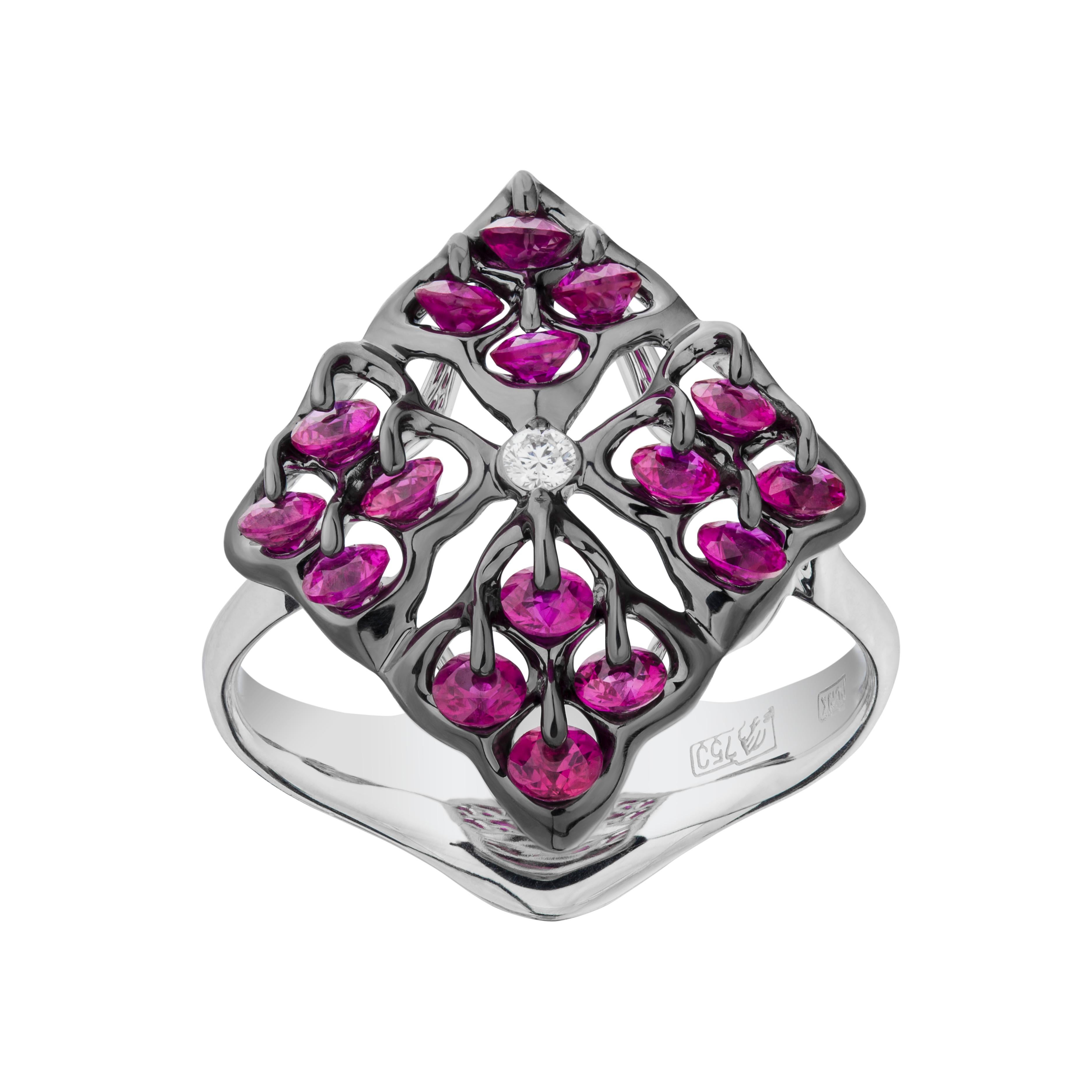 Inspired by famous Russian Ballet, this Prima Star Ruby ring created by MOISEIKIN charms your day with the exceptional hue and uniqueness. The design is created  with the patented stone setting technology which a gemstone rotates freely while