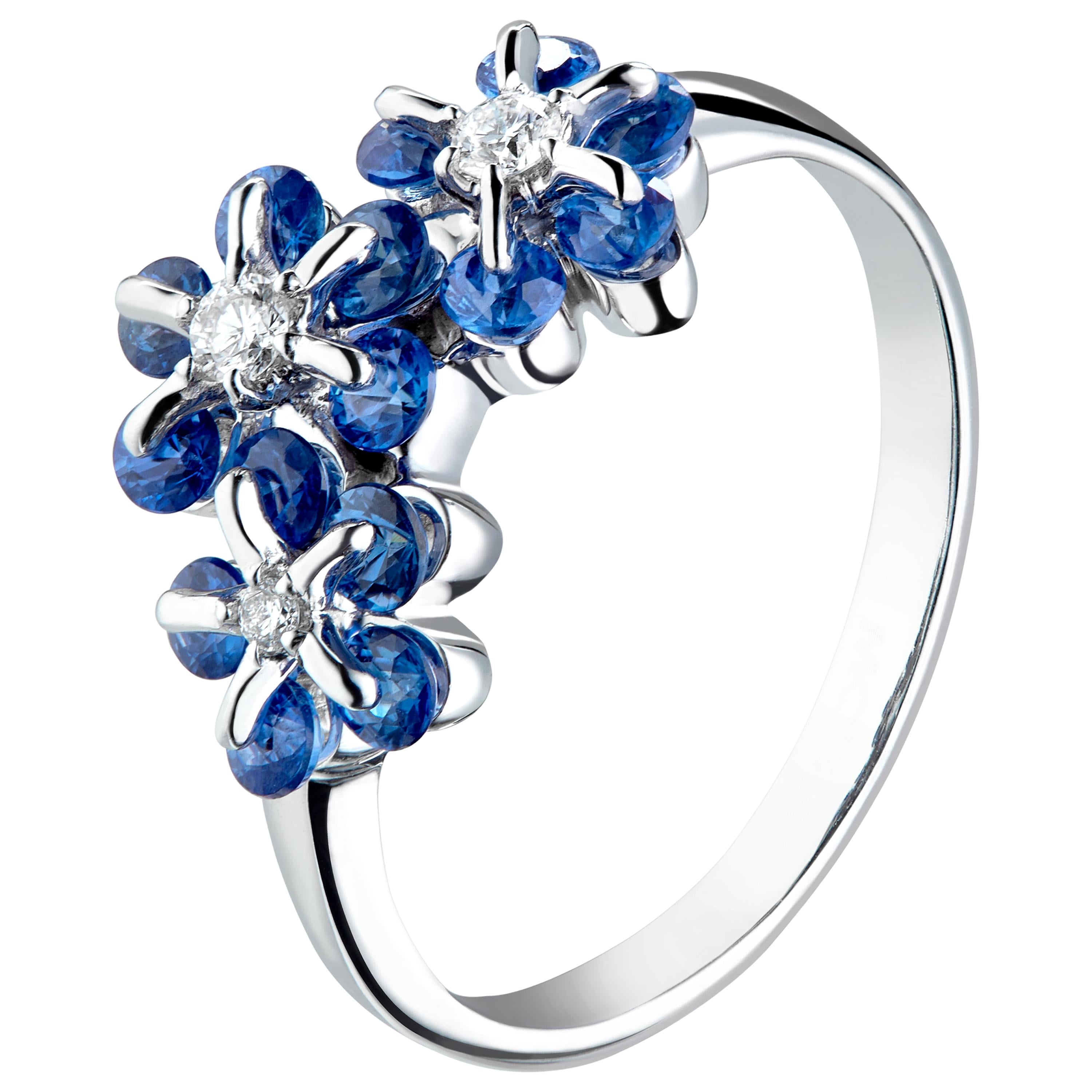 Moiseikin 18 Karat White Gold Sapphire Diamond Ring For Sale