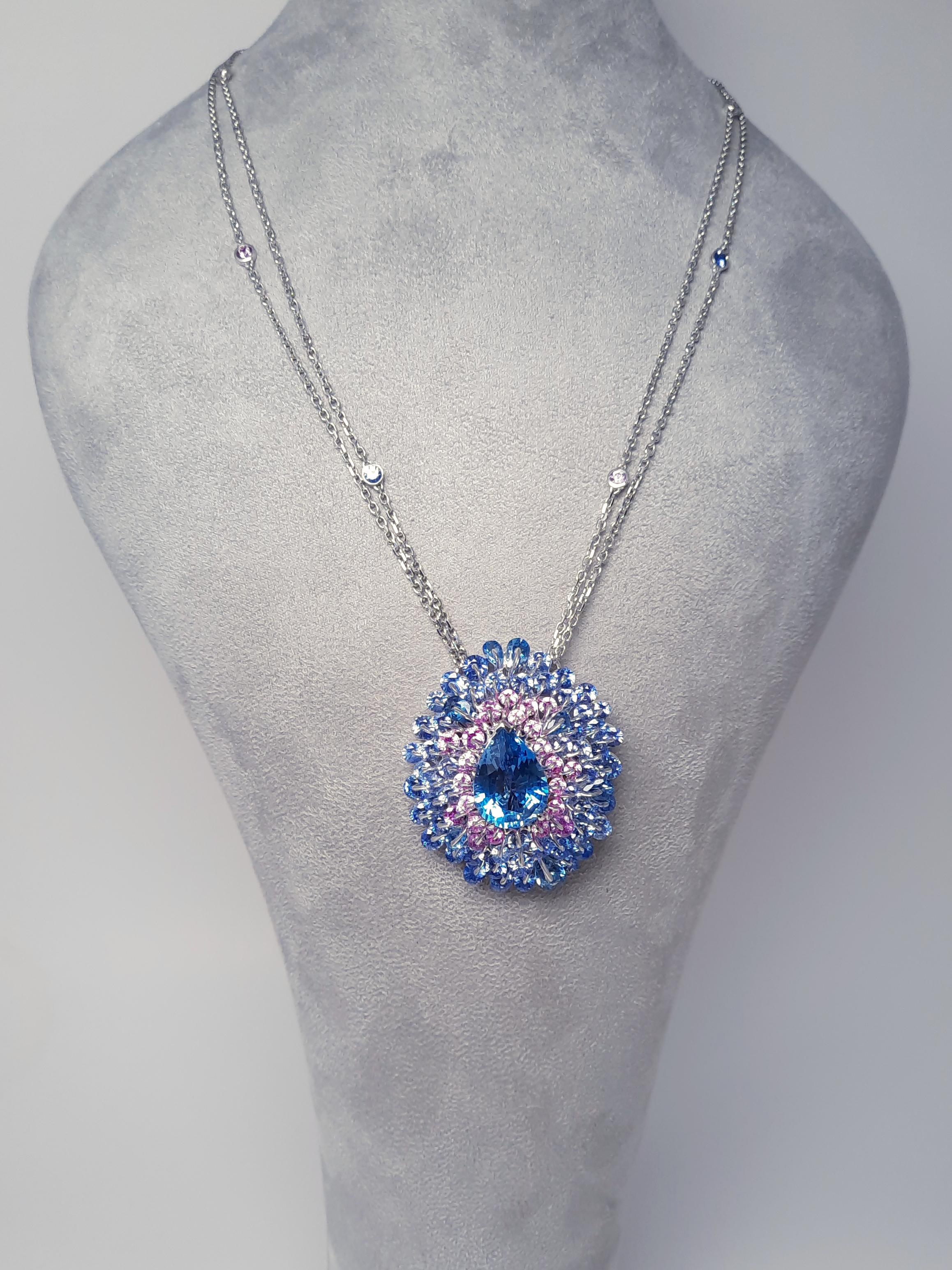 Women's or Men's MOISEIKIN 8.43ct Santa Maria Aquamarine Diamond Sapphire Necklace For Sale