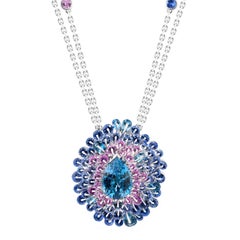MOISEIKIN 8.43ct Santa Maria Aquamarine Diamond Sapphire Necklace