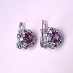 MOISEIKIN Amethyst Diamond White Gold Fashion Earrings in Aurora Style