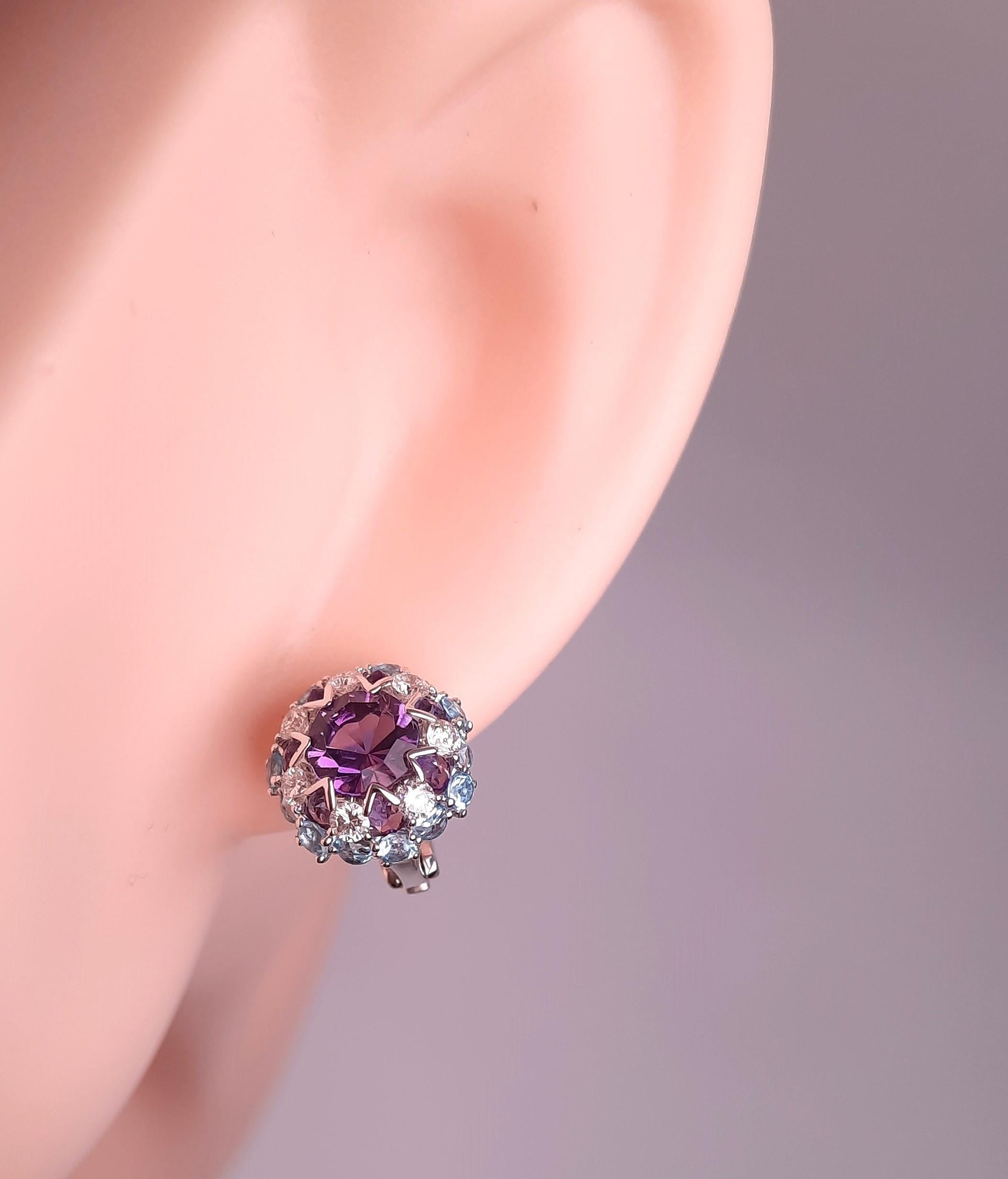MOISEIKIN Amethyst Diamond White Gold Fashion Earrings in Aurora Style In New Condition For Sale In Hong Kong, HK