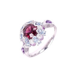 MOISEIKIN Diamond Garnet White Gold Ring in Aurora Style