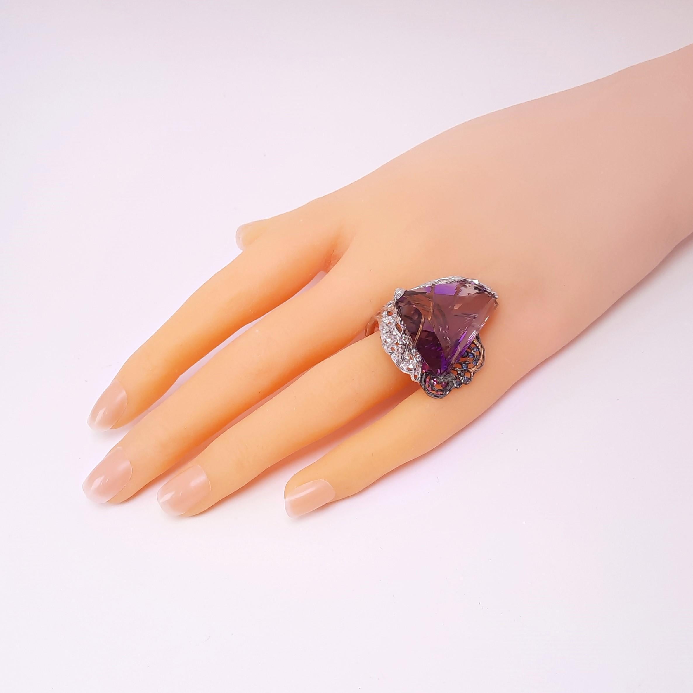 MOISEIKIN Diamond Sapphire Ametrine Handmade Gold Ring In New Condition For Sale In Hong Kong, HK