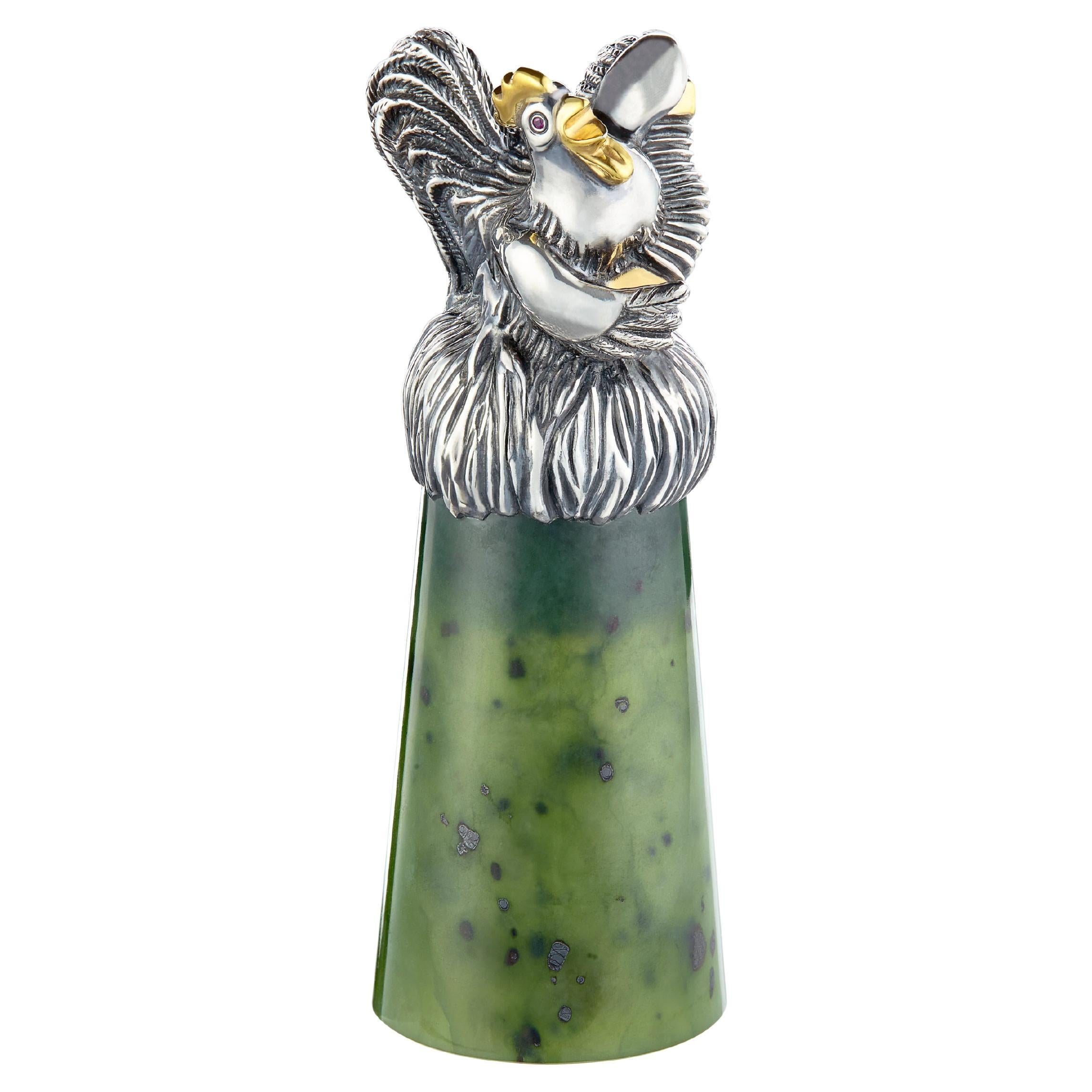 Moiseikin Genuine Silver Nephrite Rooster Shot Cup