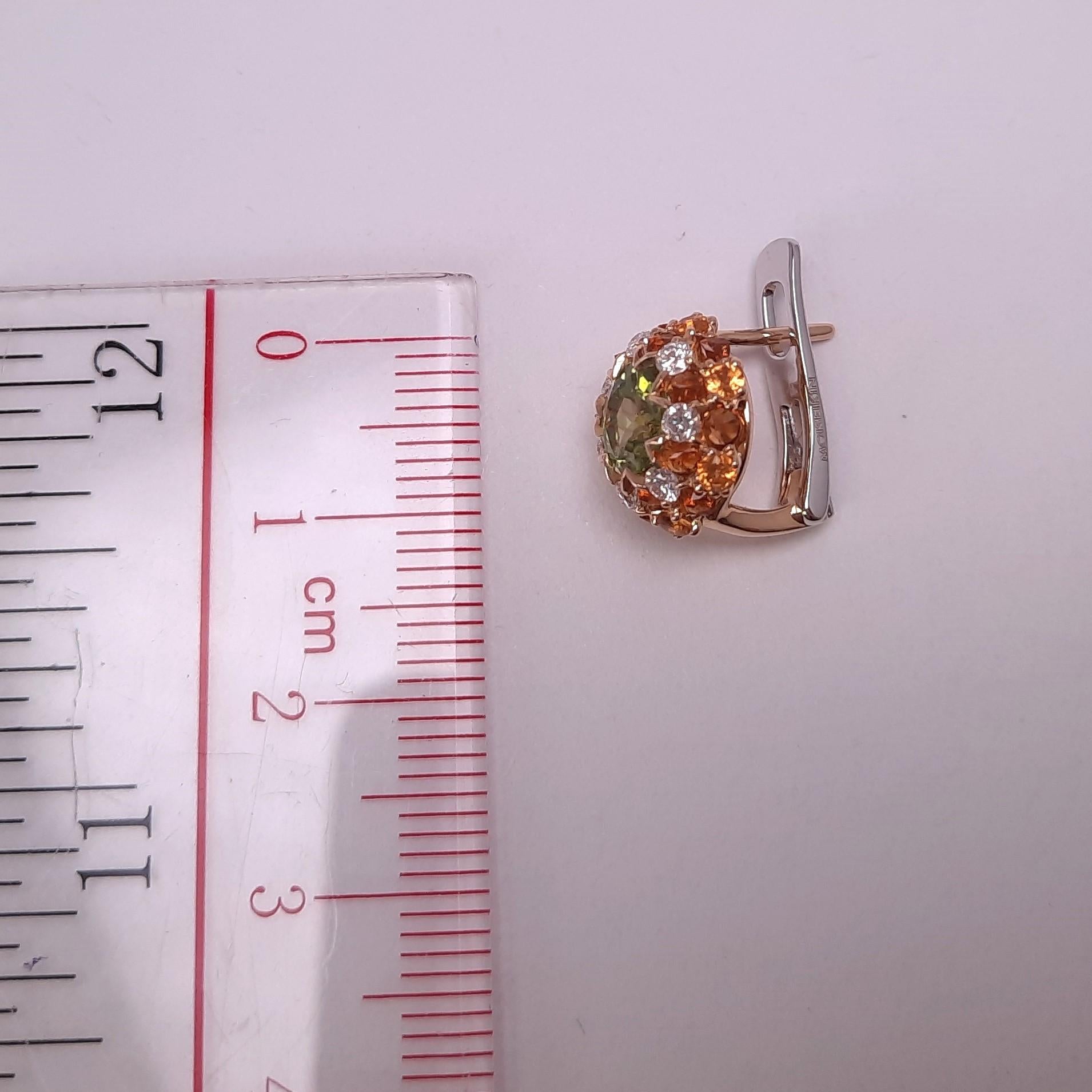 Round Cut MOISEIKIN Peridot Diamond Gold Earrings in Aurora style For Sale