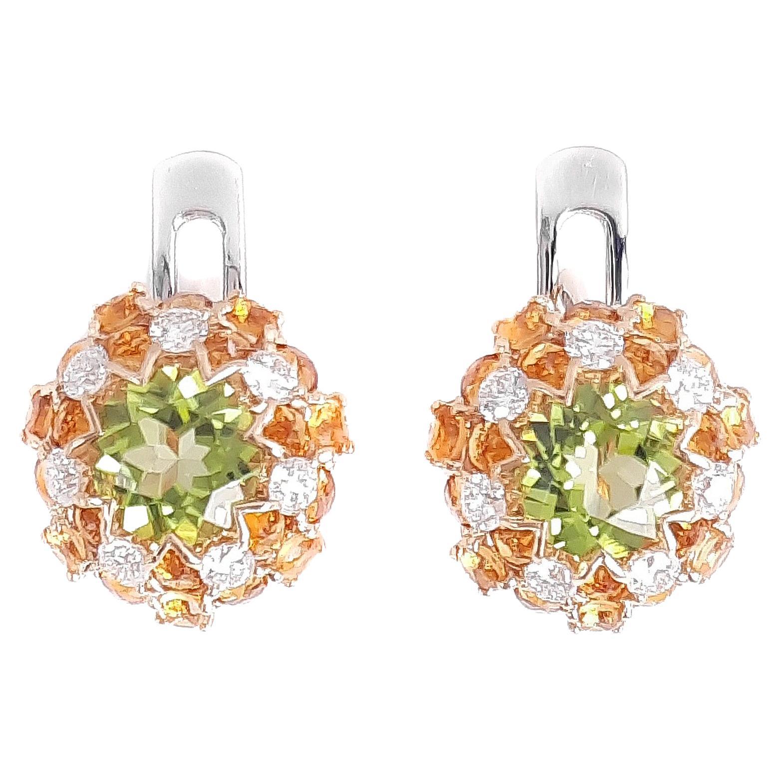 MOISEIKIN Peridot Diamond Gold Earrings in Aurora style For Sale