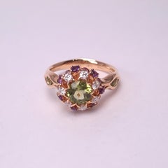 MOISEIKIN  Peridot Diamond Gold Ring in Aurora Style