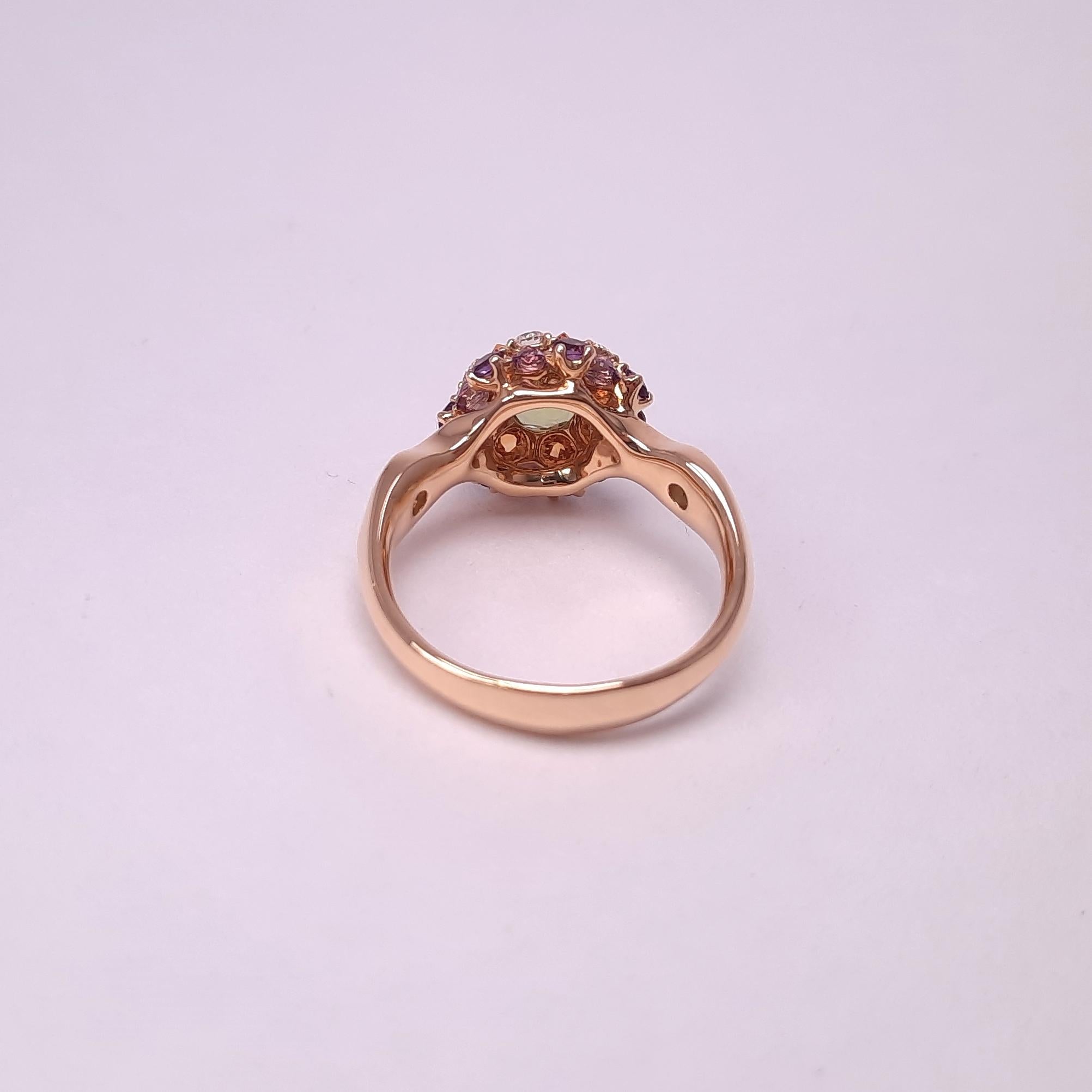 Round Cut MOISEIKIN  Peridot Diamond Gold Ring in Aurora Style  For Sale