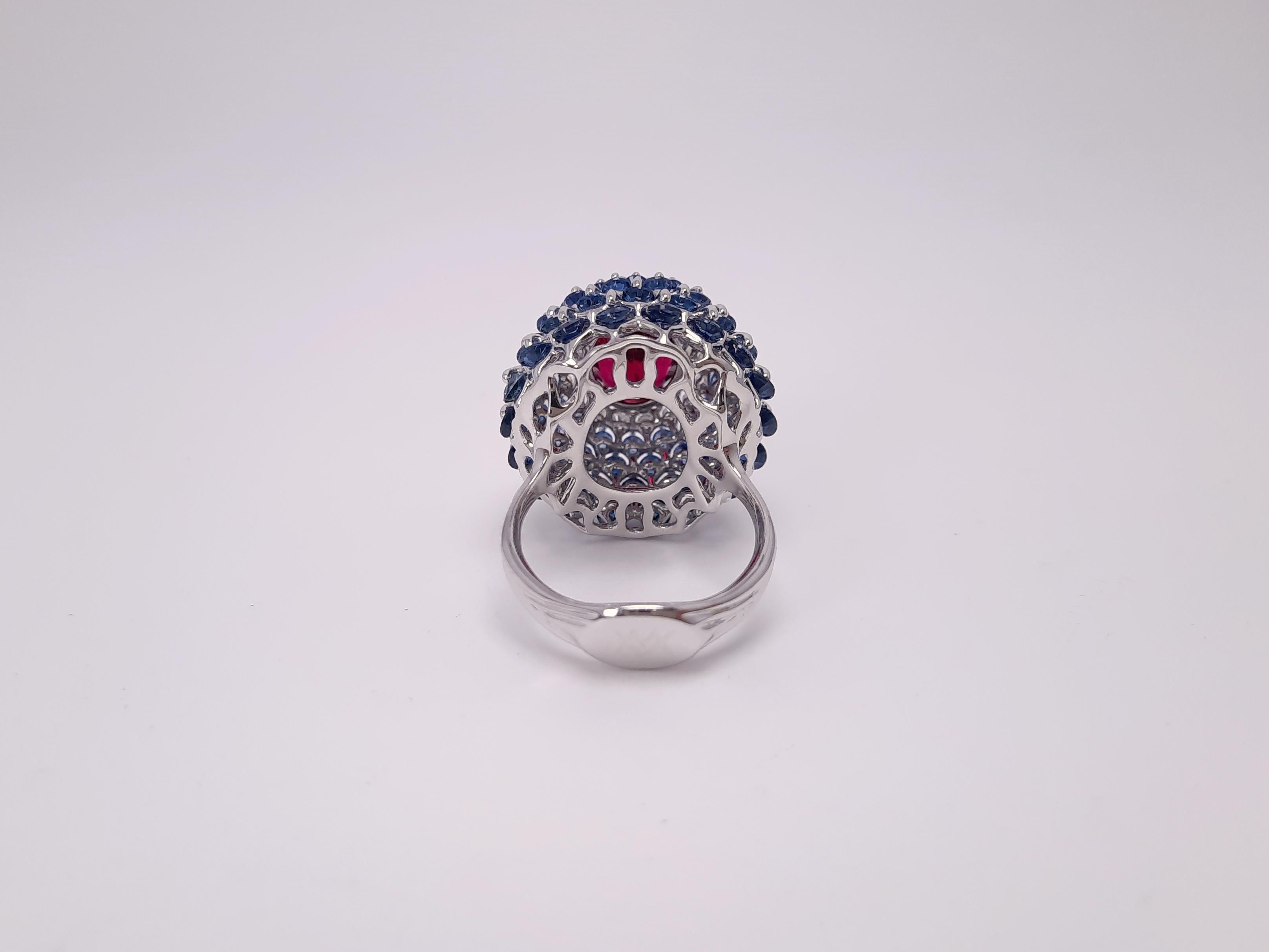 Women's Moiseikin Rubellite Tourmaline Diamond Sapphire Cocktail Ring For Sale