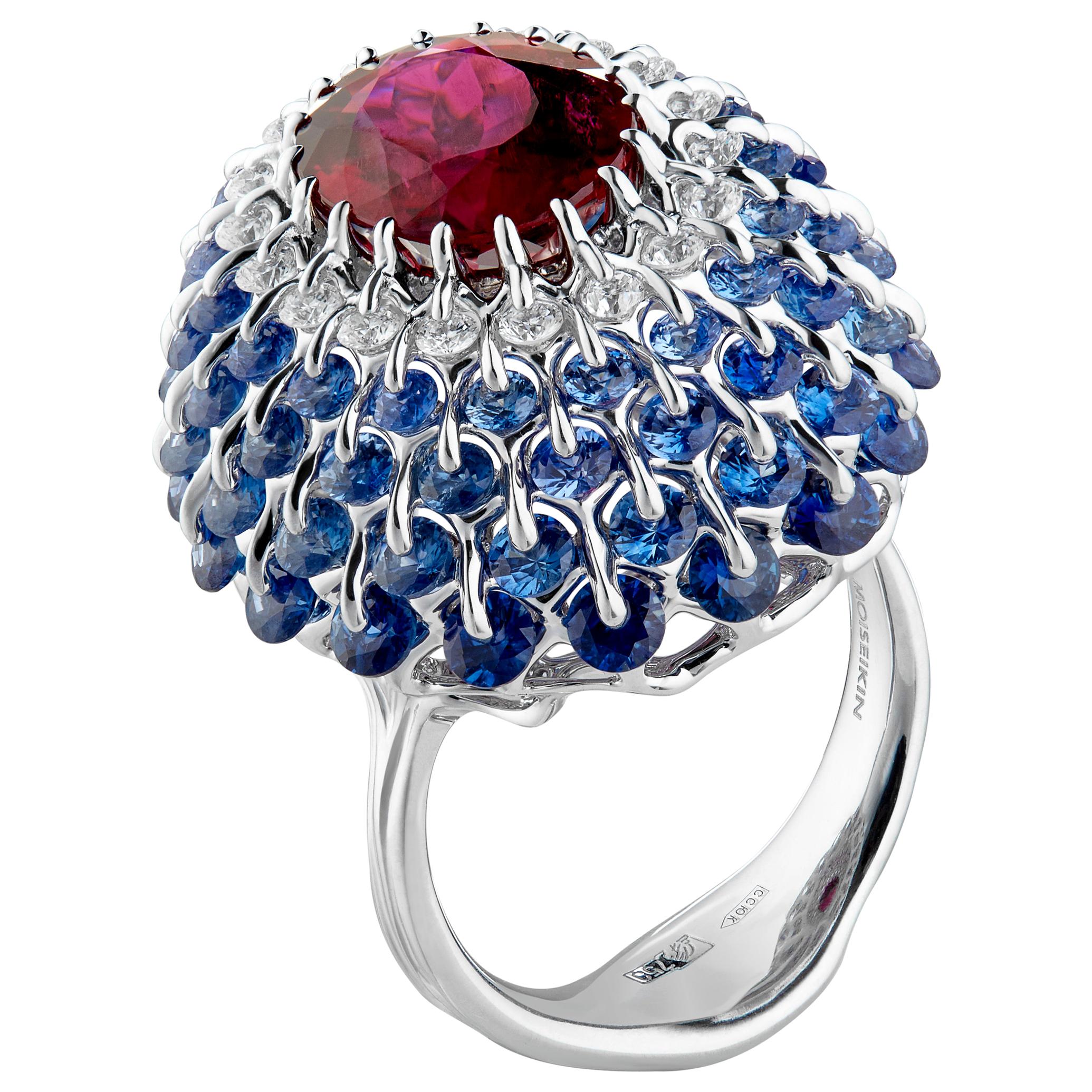 Anillo de Cóctel Moiseikin Rubelita Turmalina Diamante Zafiro