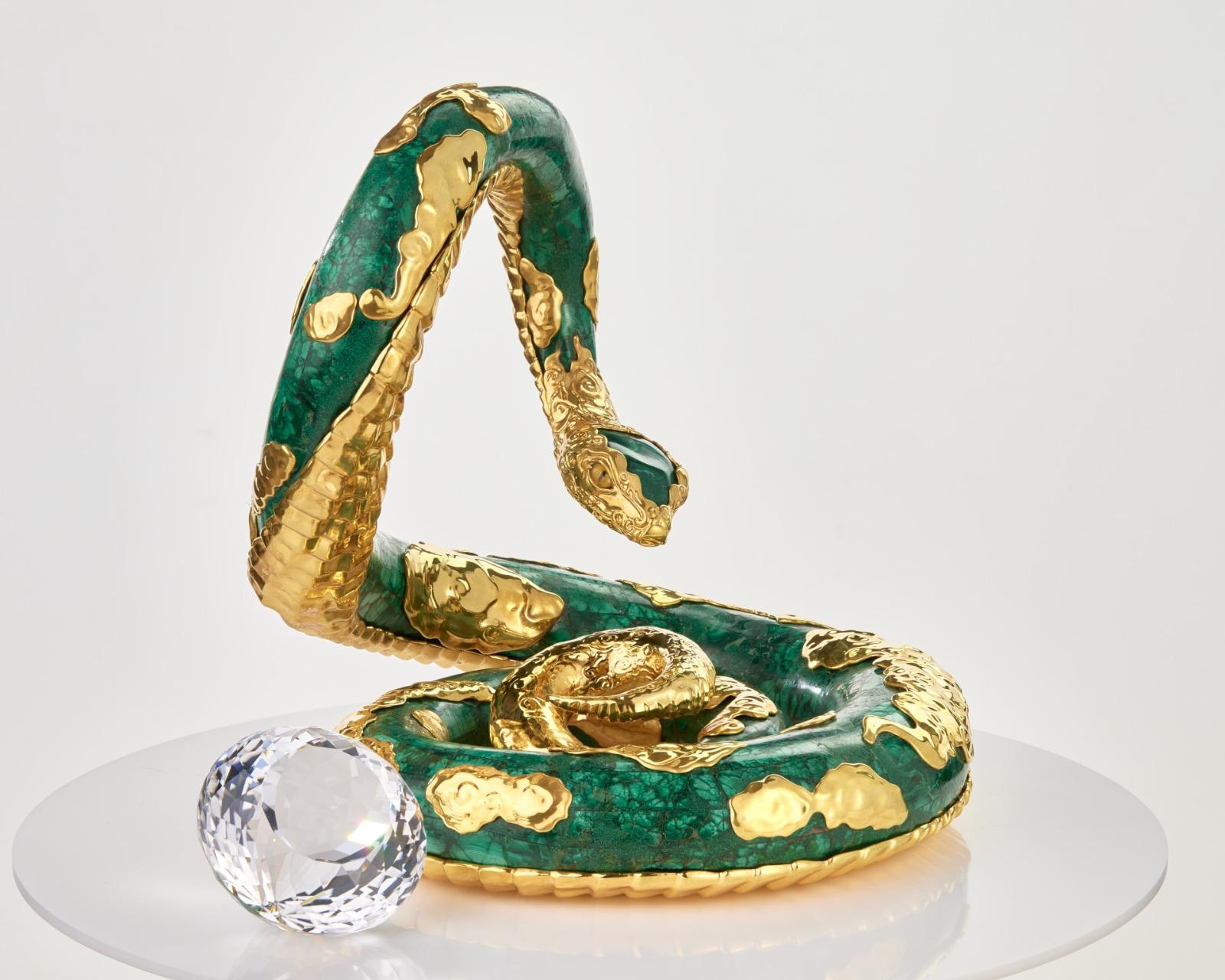 Contemporary MOISEIKIN Silver Gold Plated Fortune Serpent Art Object For Sale