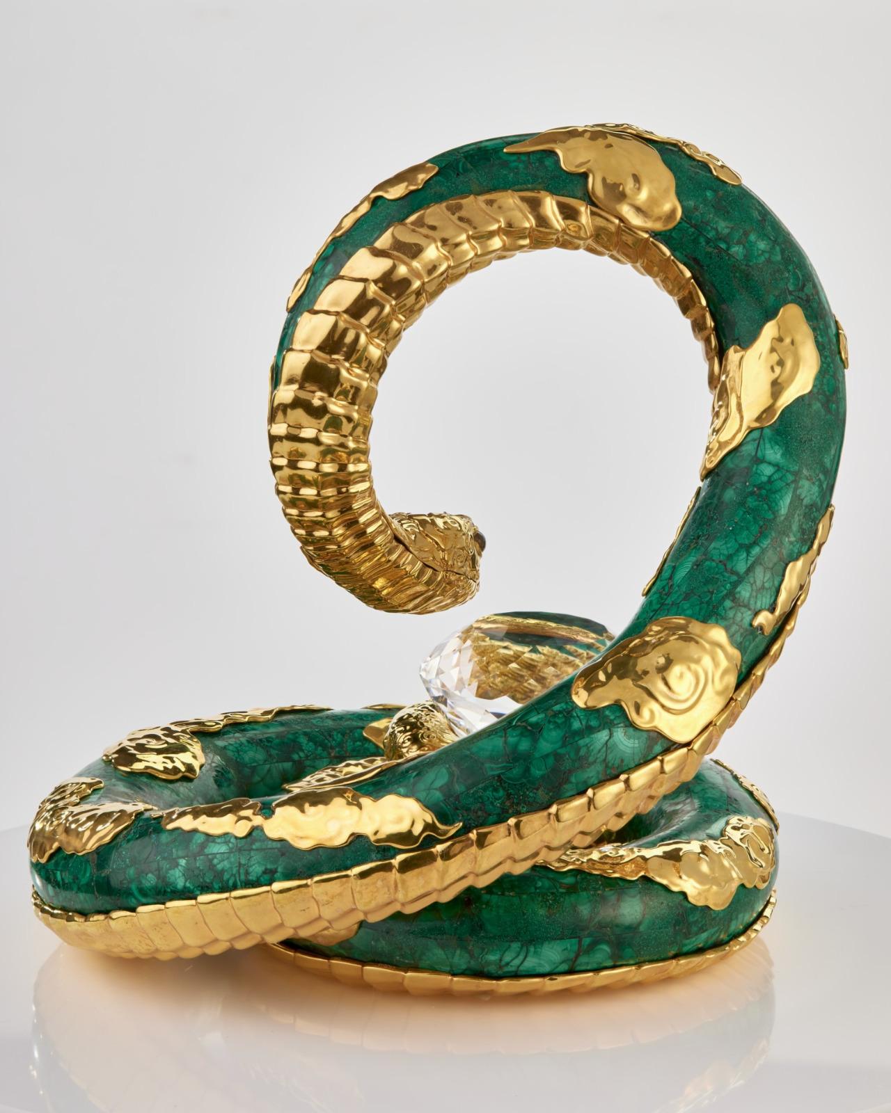 MOISEIKIN Silver Gold Plated Fortune Serpent Art Object In New Condition For Sale In Hong Kong, HK