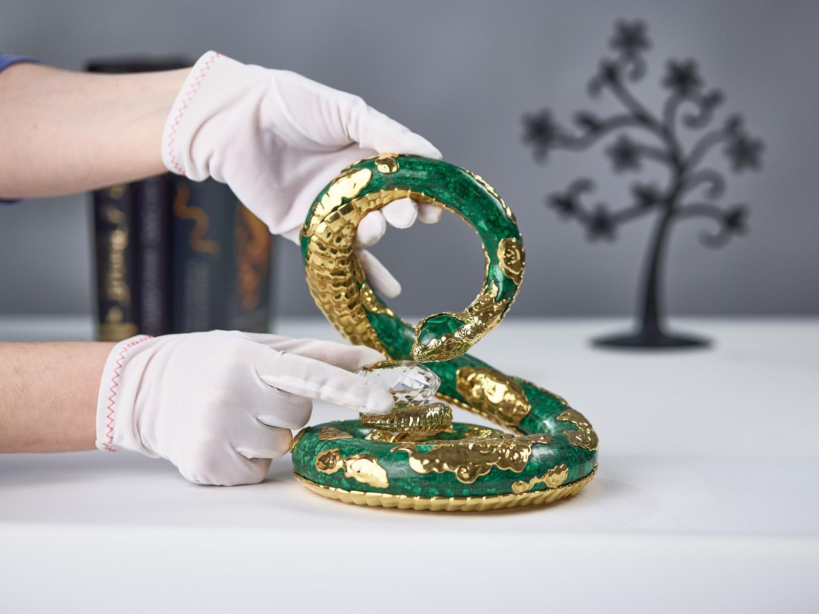 MOISEIKIN Silver Gold Plated Fortune Serpent Art Object For Sale 1