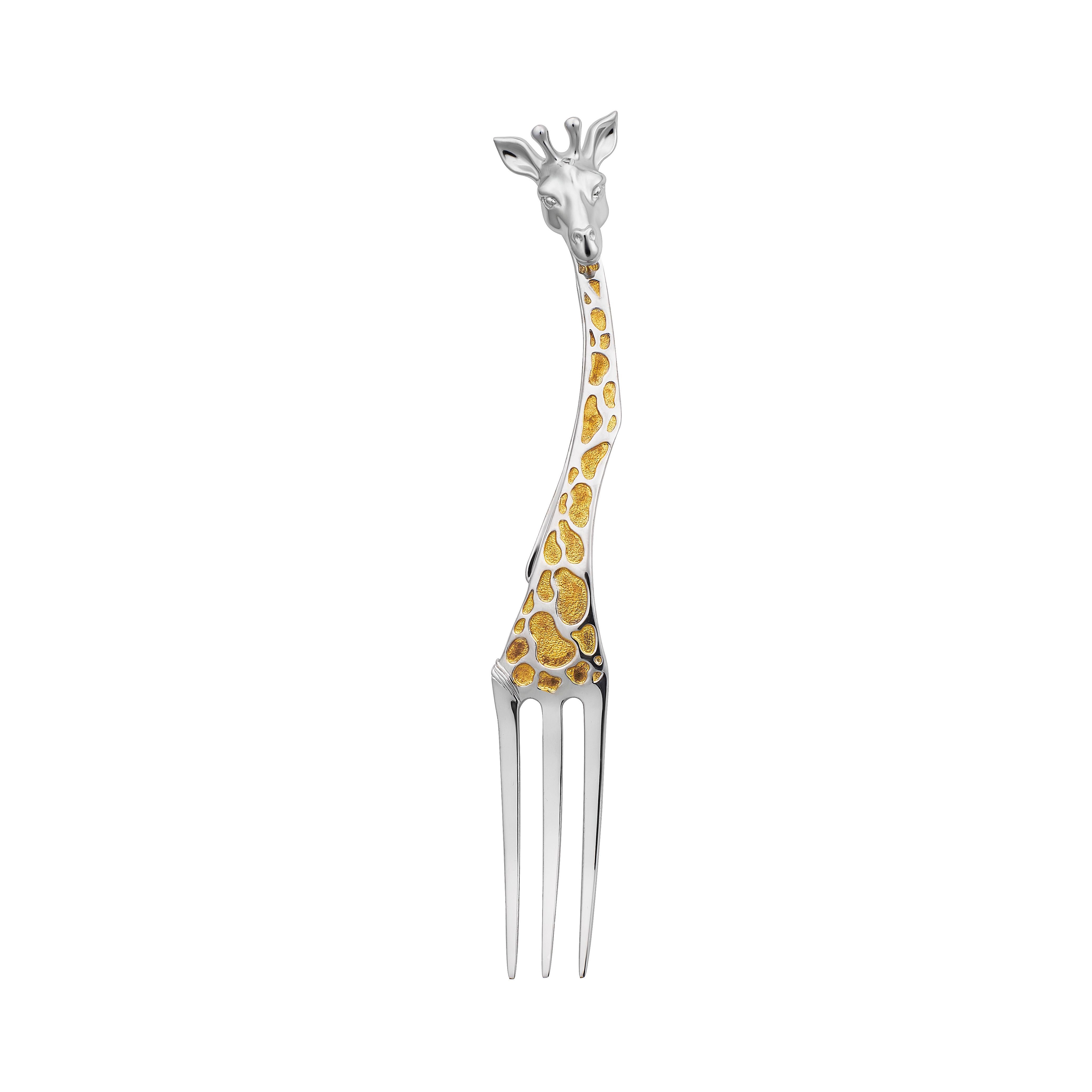 Contemporary Moiseikin Silver Gold Plated Giraffe Cutlery Gift for Baby and Children