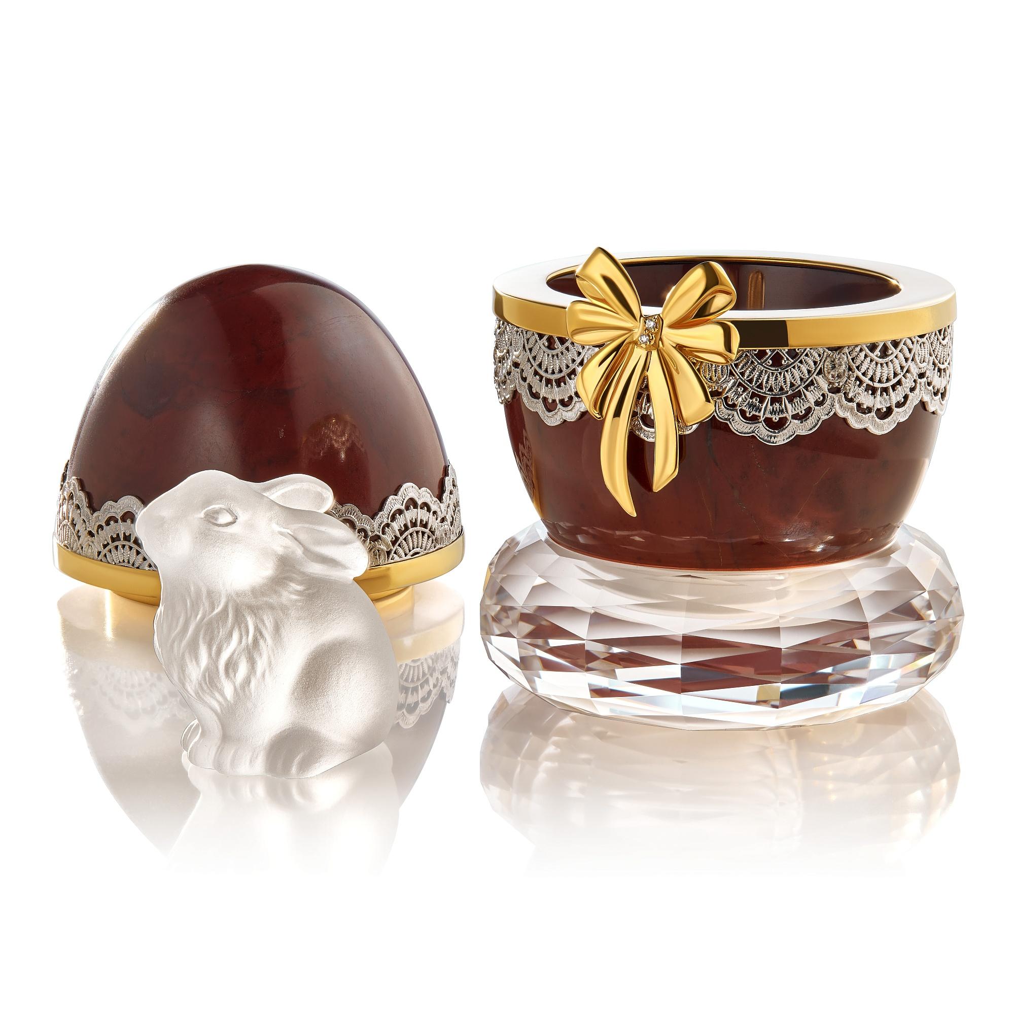Contemporary MOISEIKIN Silver Gold Plated Rabbit Easter Egg Miniature For Sale