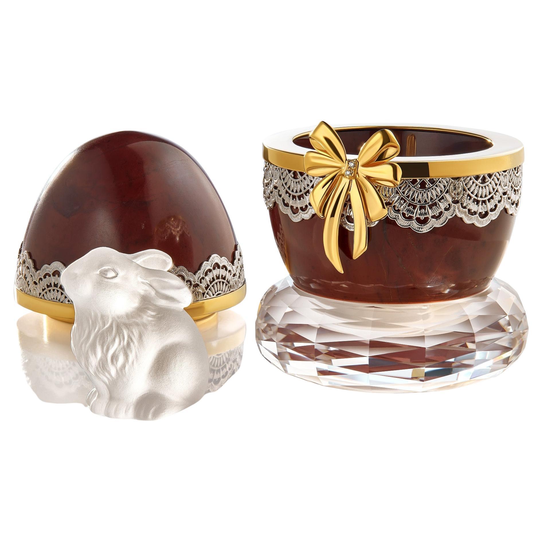 MOISEIKIN Silver Gold Plated Rabbit Easter Egg Miniature For Sale