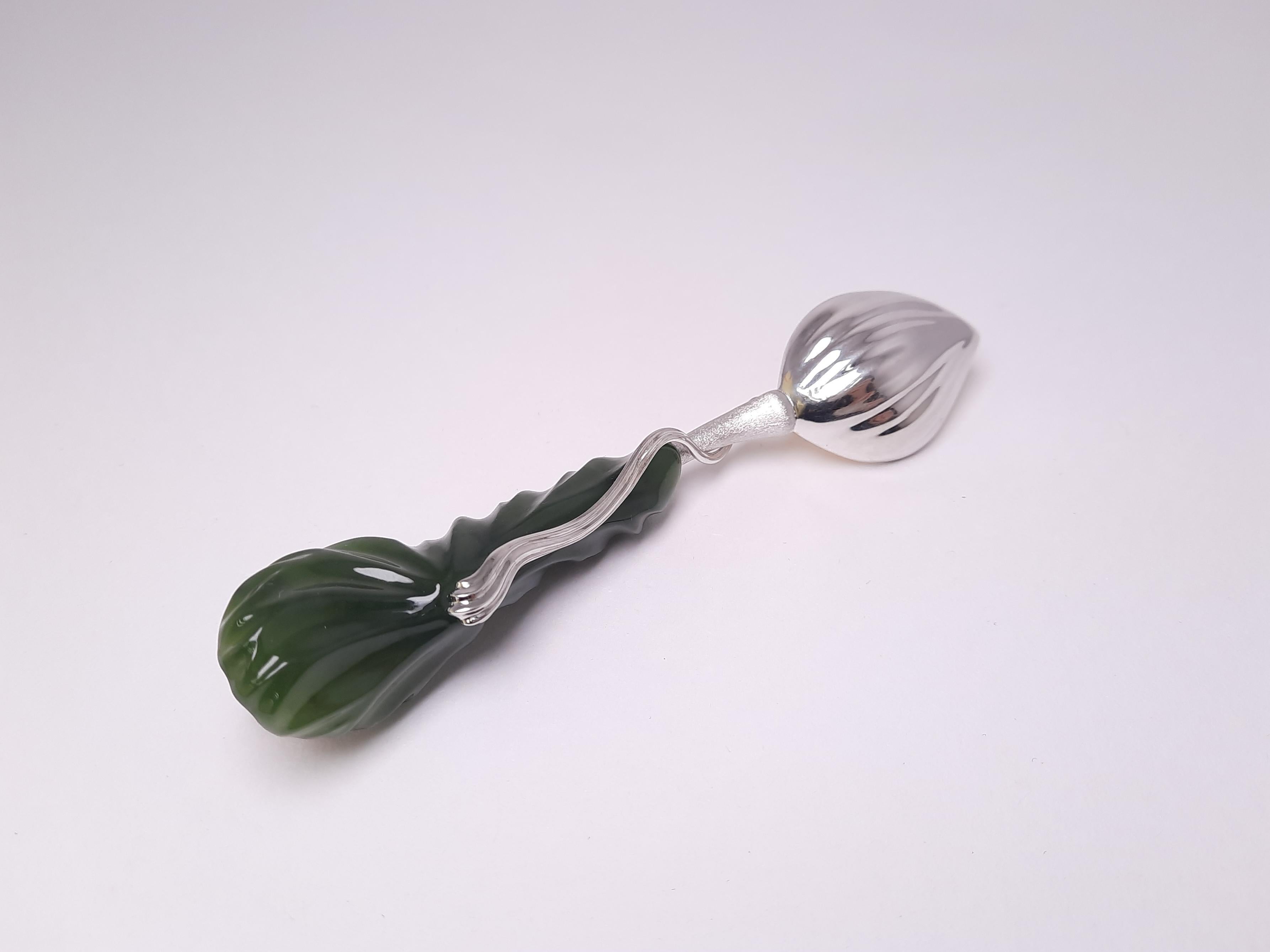Contemporary MOISEIKIN Silver Nephrite Lotus Spoon For Sale