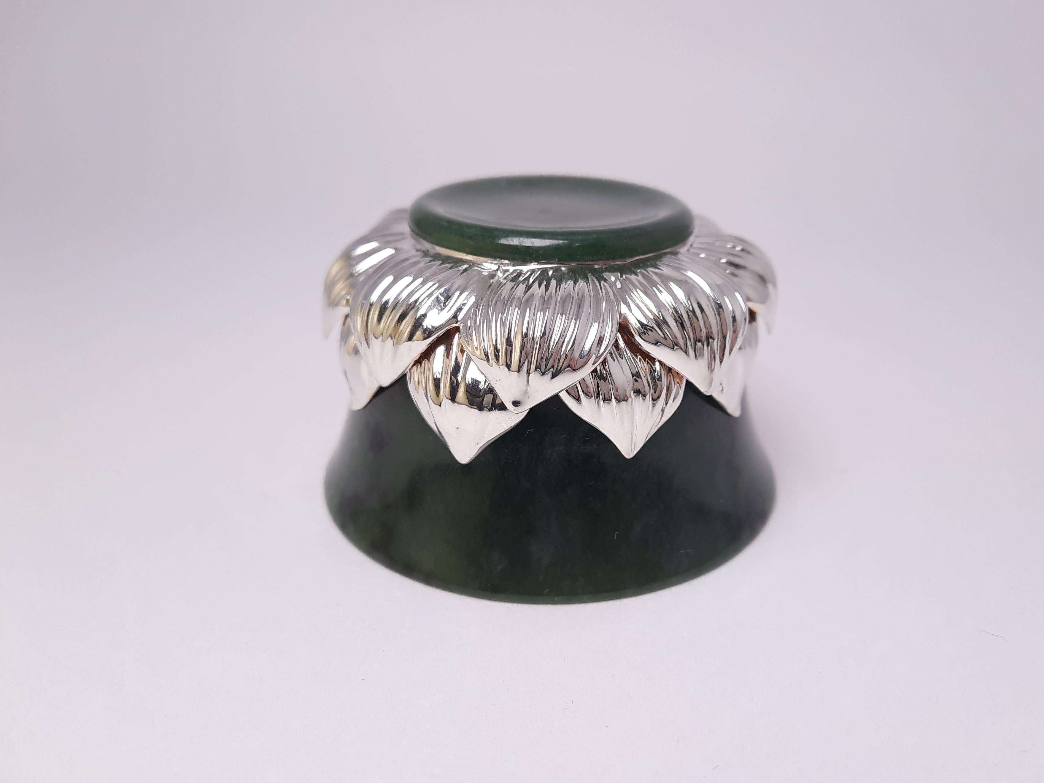 MOISEIKIN's exquisite LOTUS tea set made with genuine silver and gem quality Ural nephrite, a spiritual and energy stone. Genuine nephrite is rich in minerals and trace elements, has a caring effect on the skin, and relieves stress. The texture is
