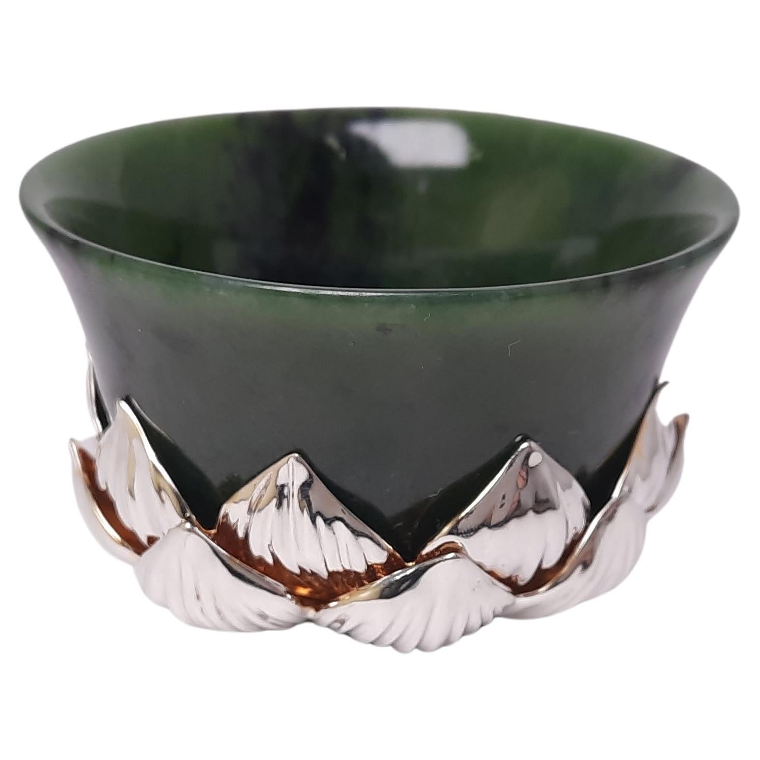 MOISEIKIN Silver Nephrite Lotus Tea Cup For Sale