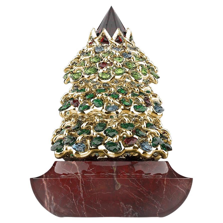 MOISEIKIN SV Gold Plated Jewel Chrsitmas Tree Miniature For Sale