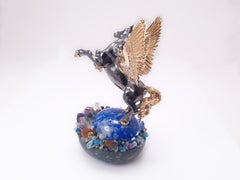 MOISEIKIN SV925 Miniatura de Pegaso chapada en oro sobre una piedra preciosa de dinero