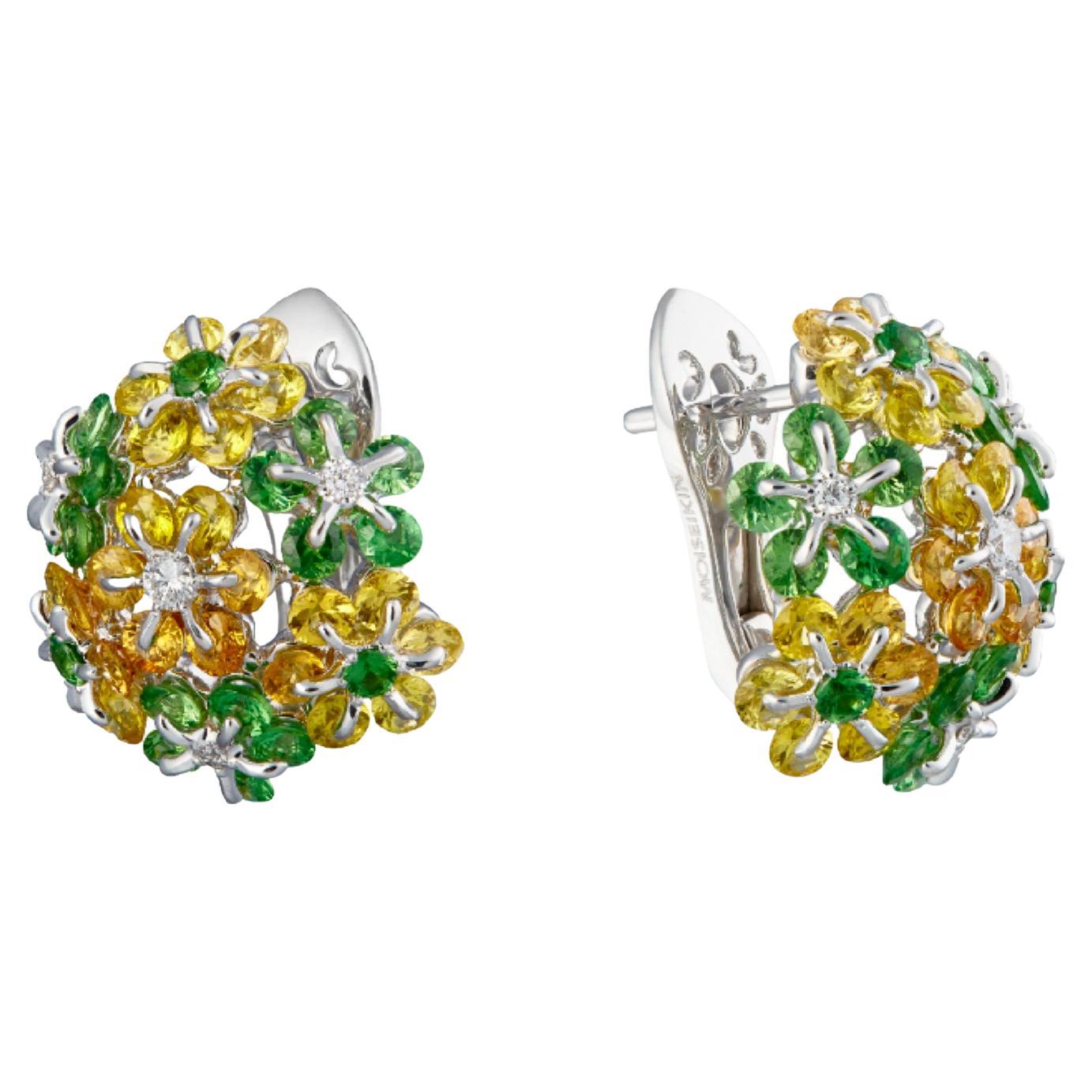 MOISEIKIN🄬 Pendientes de oro blanco de 18 quilates con tsavorita y zafiro en venta