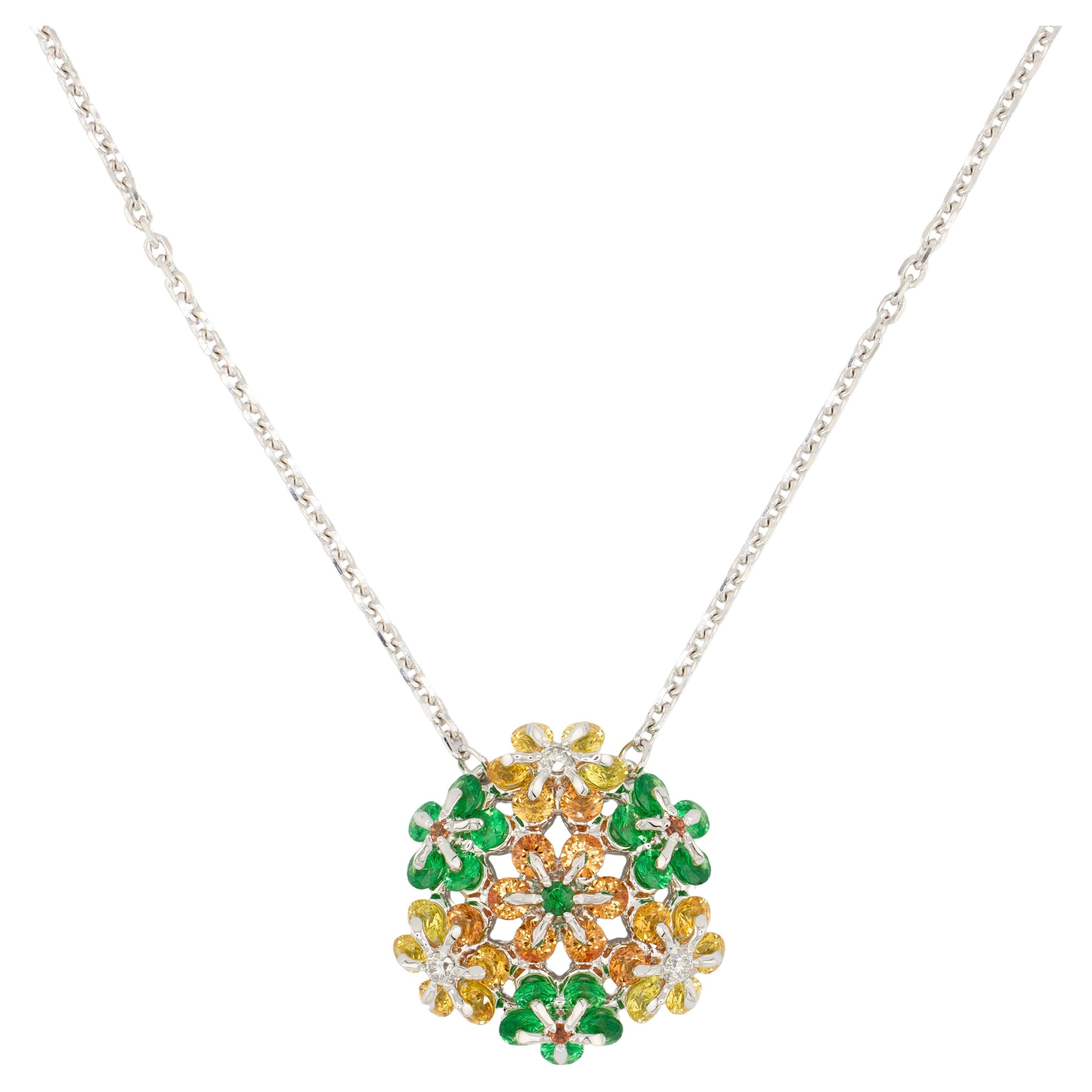 MOISEIKIN🄬 Collana in oro bianco 18 carati con zaffiri e tsavoriti