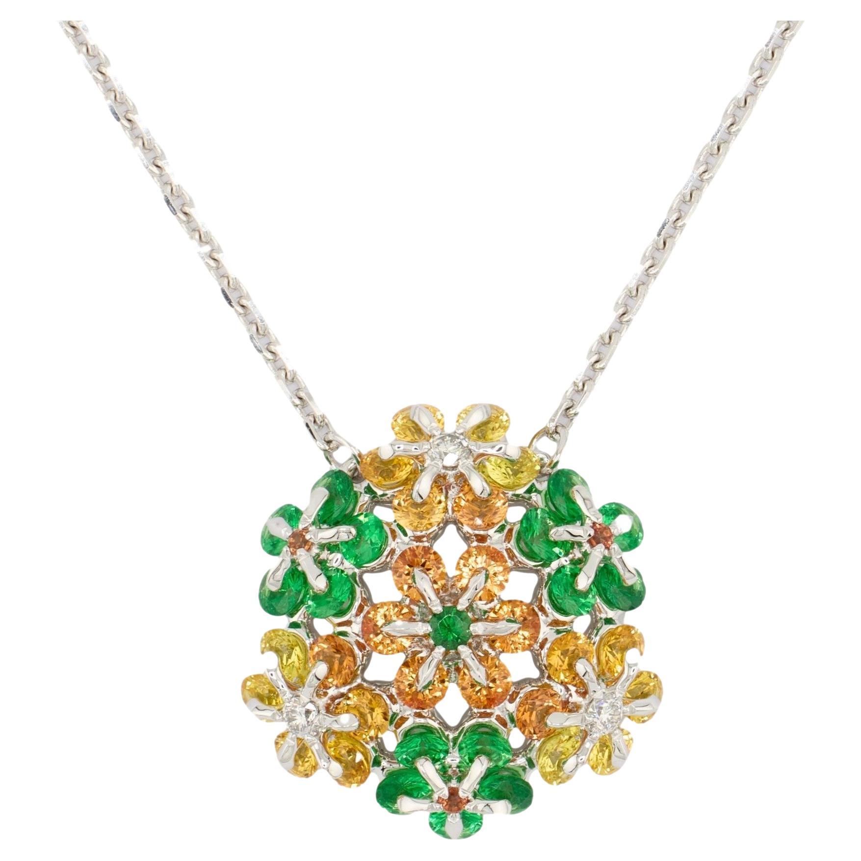 MOISEIKIN🄬 Collana in oro bianco 18 carati con zaffiri e tsavoriti