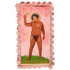 Costumbres- Canvas, Glitter, Yarn, Painting, Figurative, Crochet, Queer, Pink