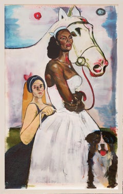 "Lady, Horse, and Helpers" Large Contemporary Figurative Portrait of a Woman