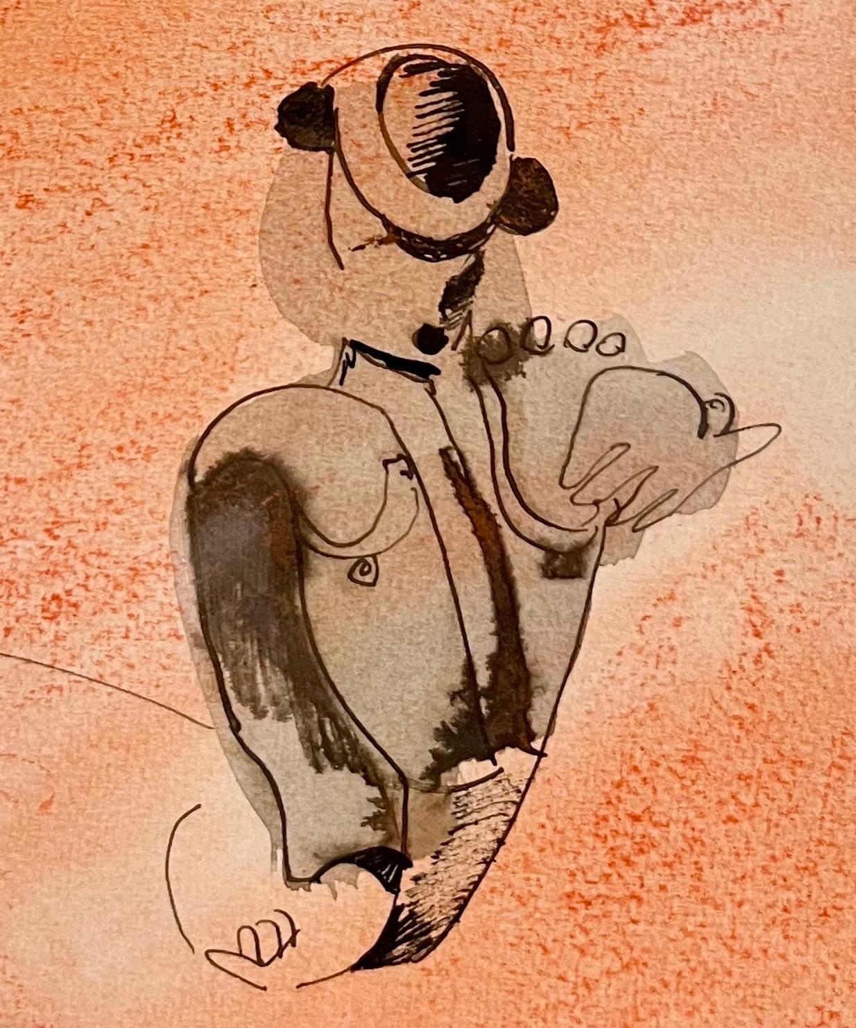 Mexican Abstract Watercolor, Ink, Pastel Bullfight Painting Moises Zabludovsky For Sale 2