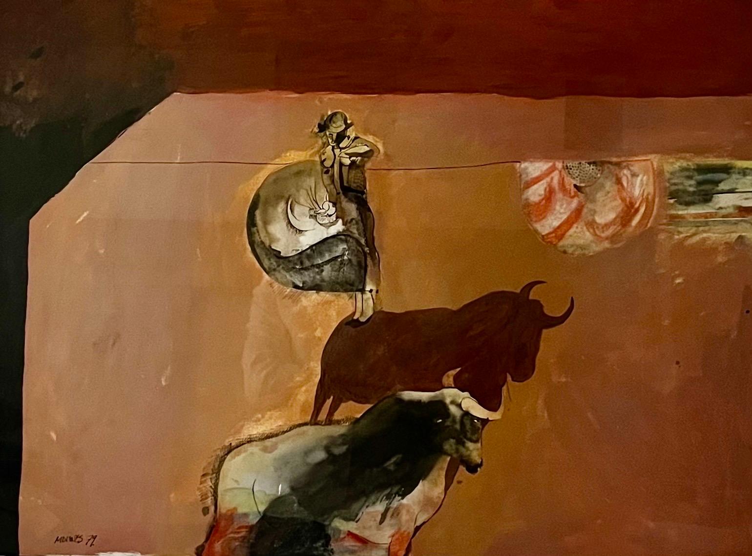 Mexican Abstract Watercolor, Ink, Pastel Bullfight Painting Moises Zabludovsky For Sale 2