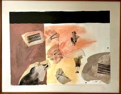 Mexican Abstract Watercolor, Ink, Pastel Bullfight Painting Moises Zabludovsky