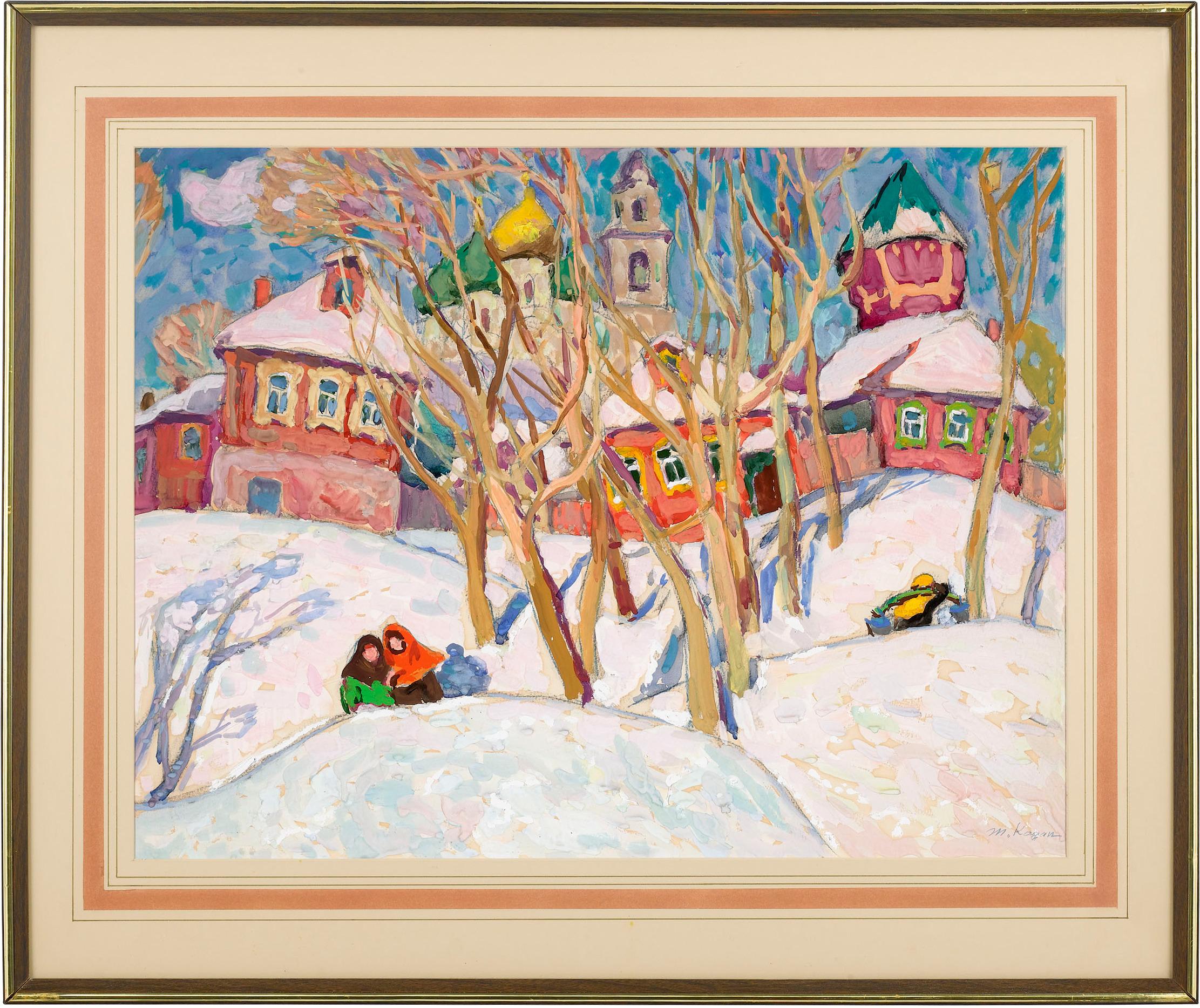 Russian Winter Scene - Painting by Moisey Kogan