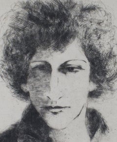 Acquatinta del XX secolo ritratto figurativo inchiostro soggetto femminile non finito