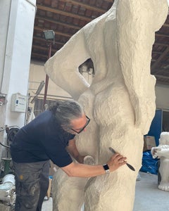 Abstract Men Large Sculpture Brown Rusted Metal Silver Aluminum Indoor / Outdoor